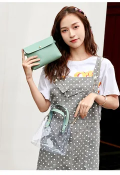 

PU Women's 2019 New Transparent HandPurse Metal Chain Dual-use Purse Candy Color Tote Purse Designer Messenger Purse Lady Purse