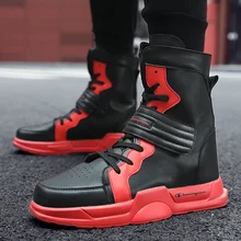 Модные мужские ботинки в байкерском стиле; высокие кроссовки на липучке; повседневная кожаная обувь в стиле хип-хоп; обувь на толстой платформе; обувь для уличных танцев