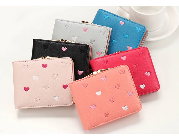 Японский многофункциональный женский мини кошелек карамельный цвет в форме сердца вышивка женский короткий кошелек милый кошелек карта Упаковка