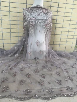 

on sale French tulle mesh lace fabric with beads African L-586815 embroidery french lace fabric