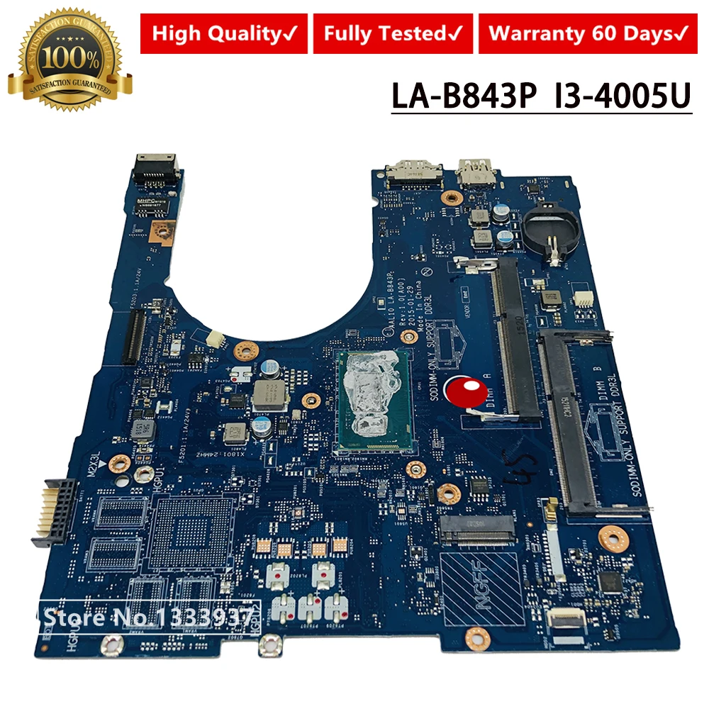 New  CN-027C5F 27C5F 027C5F laptop Motherboard for Dell Inspiron 15 5458 5558 5758 Mainboard AAL10 LA-B8