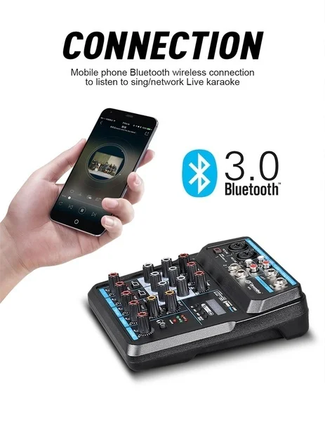4/6 каналов аудио миксер звук микшерная консоль с Bluetooth USB Запись 48В фантомный