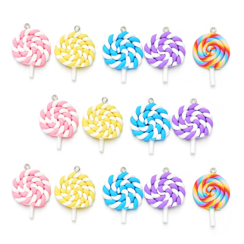 

10pcs Candy Lollipop Kawaii Clay Charms Colorful Keychain Accessories Pendants Charms for Bracelet Necklace Making Diy Supplies