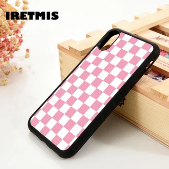 

Iretmis 5 5S SE 6 6S Soft Silicone phone case cover for iPhone 7 8 plus X Xs 11 Pro Max XR Pink Checkers Checkerboard Checkered