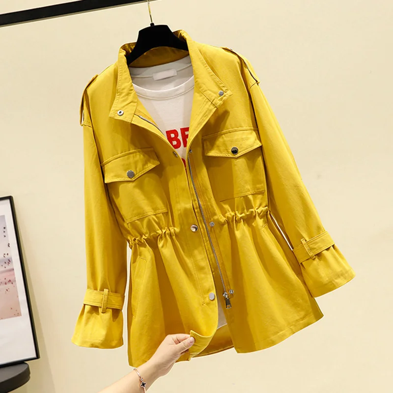 

Women's Short Windbreaker Coat 2020 Autumn Winter Korean Loose Stand Collar Tooling Jacket Ladies British Windbreaker Tops Y07