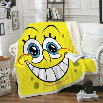 

SpongeBob Blanket 3D Cartoon Sherpa Fleece Blanket Sofa Throw Blanket for Kids Home Car Travel Nap Children SpongeBob Bed Sheet