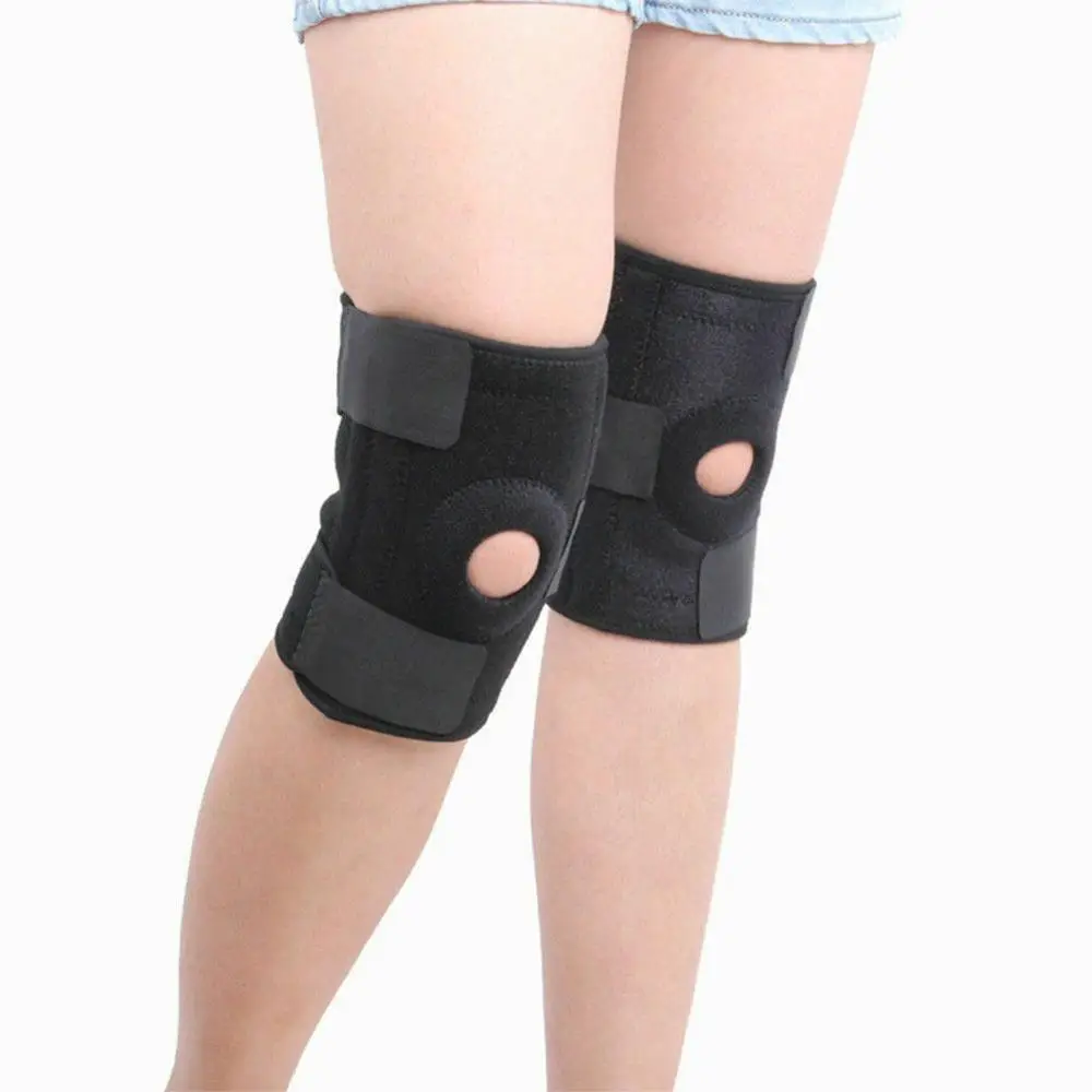 

Black Adjustable Open Knee Patella Tendon Support Brace Sleeve Sports Knee Pads running Protective Spring Knee Pads