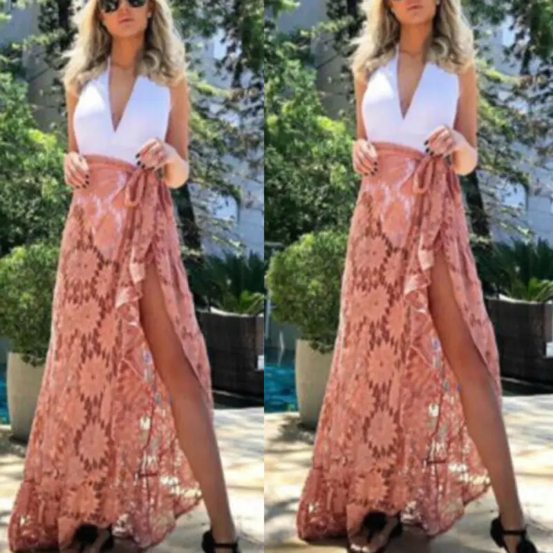 

Women Bikini Cover Up Swimwear Sheer Beach Maxi Wrap Skirt Sarong Pareo Dress Solid Bikini Cover Up Beachwear