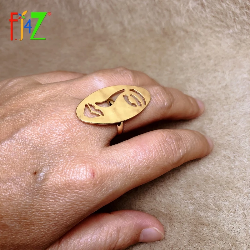 F.J4Z New Hollow Human Face Finger Rings Golden Metal Designer Adjustable Ring Vintage Minimalist Jewelry Christmas Gifts | Украшения и