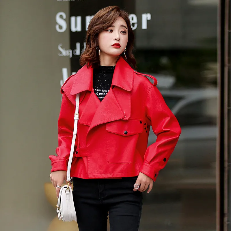 High-Quality Leather Jacket Women\'s Leather Clothing Autumn New  PU Leather Casual Short Jacket Motorcycle Female Outerwear 2021