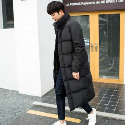Winter Men Korean-style Mid-length over-the-Knee Stand Collar down Coat Plus-sized Large Size Slim Fit Cotton Coat