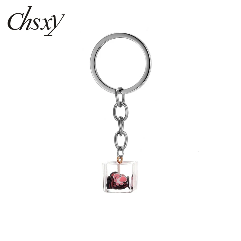 CHSXY Summer Colorful Fruit Candy Serie Keychain Square Transparent Glass Surface Small Fresh Print Girl Backpack Pendant Gift | Украшения