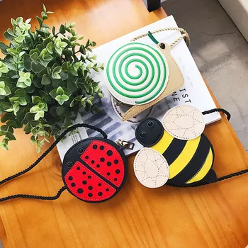 

Mini PU Bee Ladybug Snail Shaped Kid Girl Coin Key Bag Cross Body String 3 Colors TD2933
