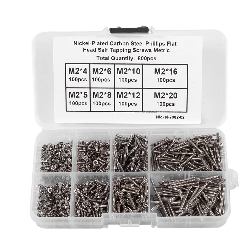 800Pcs Stainless Steel Self Tapping Screw Assortment Kit Nut Thread Nail Sets M2 