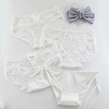 

The latest women's underwear in summer 2020, lace cotton straps, lace girls, large size, medium and low waist, plain white snow