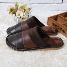 Winter New Rainbow Couples Home Slippers Indoor Warm Non-slip Beef Tendon Slippers High Quality Soft Leather Casual Men Shoes