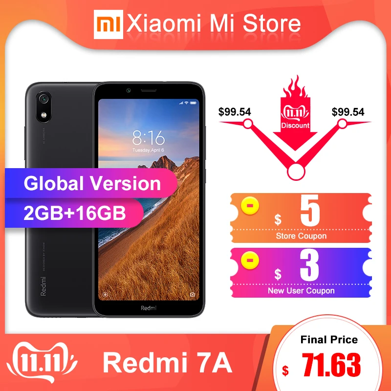 

In Stock Global Version Xiaomi Redmi 7A 2GB 16GB Smartphone 5.49" Full Screen Snapdragon 439 Octa Core 4000mAh 12MP Face Unlock
