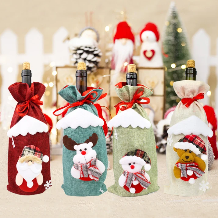 Санта Клаус крышка бутылки вина наборы счастливый год Счастливого Рождества вечерние украшения для дома украшения Рождественский снеговик