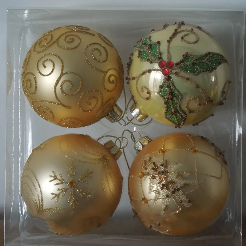 

4 шт./упак. Диаметр = 8 см, маленький размер, ручная работа, золотой стеклянный шар, Рождественская елка, подвесная подвеска, искусственный подарок другу