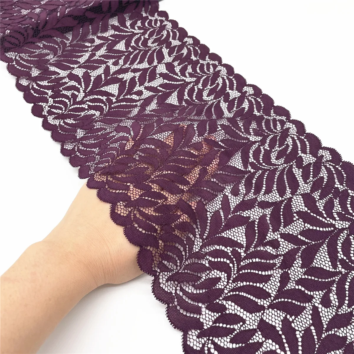 3y/lot Width 7 1/2 inch (19cm) Purple Leaves Elastic Lace Trim 5
