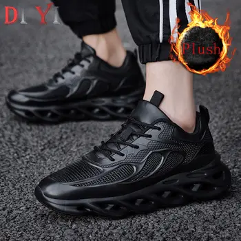 

Winter Sneakers for Men Lightweight Blade Casual Shoes Fur Warm Men's Slip-ons Trainers Man Thick Plush Snow Shoes Chaussure E19