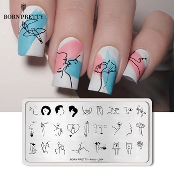

BORN PRETTY Rectangle Nail Stamping Plates Lines Nail Art Image Character Abstraction Stencil Artist Theme L009