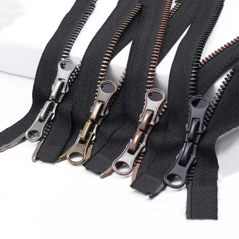 

50-80cm 3#/5#/8# Black High Quality Open-end Double Sliders Metal Zipper DIY Handcraft For Cloth Pocket Garment Bags