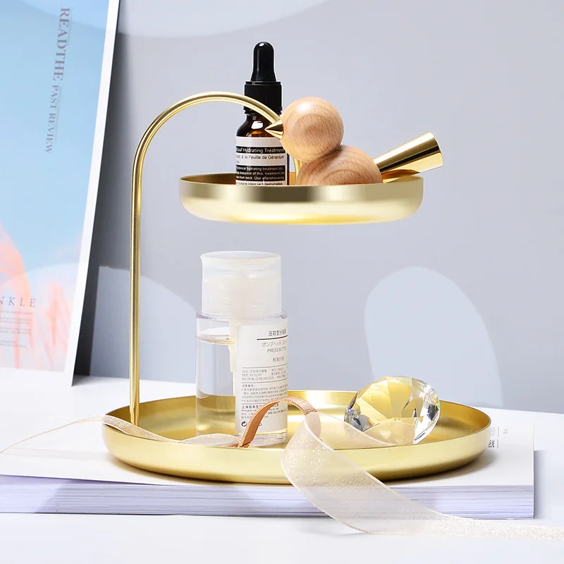 Double Tier Gold Storage Holder for Living Room Bathroom Organizer Kitchen Food Fruit Cake Cupcake Holder Jewelry Display Rack