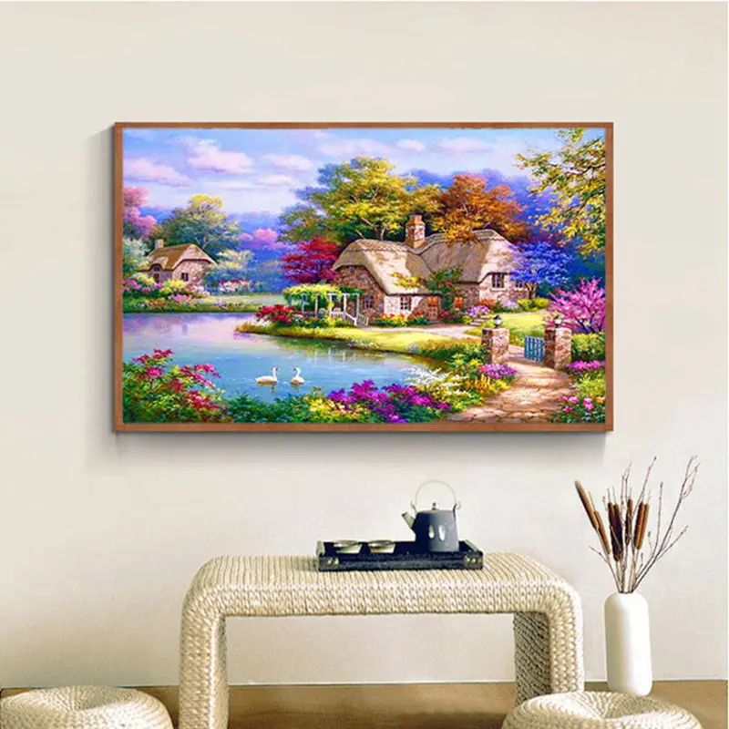 Hot Sale Full Square Drill Diamond Embroidery Cottage Scenery 5D Diy Painting Cross Stitch Rhinestone | Дом и сад