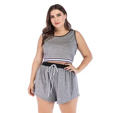 Fashion large size women's yoga set striped stitching casual breathable fitness running sportswear two-piece fat ladies clothing Fashion large size women's yoga set striped stitching casual breathable fitness running sportswear two-piece fat ladies clothing