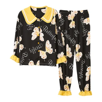 

Ladies Butter Printing Spring Autumn Long Sleeve Long Pants Sleepwear Fashion Style Casual Style Pajamas Set Woman Clothes