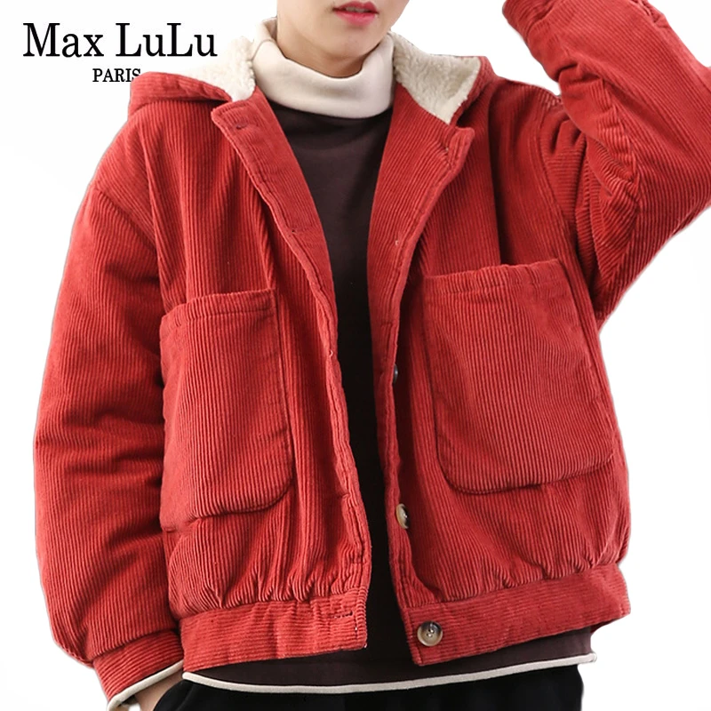 Max LuLu/Модная верхняя одежда в Корейском стиле; женская зимняя куртка; вельветовые стеганые пальто; винтажные теплые утепленные парки с капюшоном; большие размеры