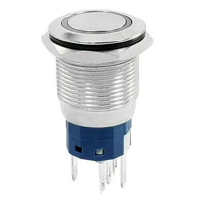 

12V Green Lamp 19mm Mount Locking 5 Pin Metal Flat Button Switch NO NC