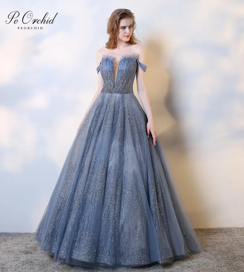 PIC COLOR PEORCHID Синие Блестящие Длинные вечерние платья с открытыми плечами женские элегантные на заказ бордовые вечерние платья - Цвет: PIC COLOR