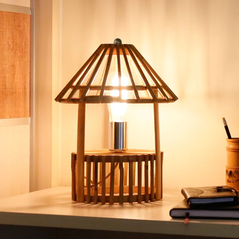 

Simple Japanese Chinese table lamp old bamboo lamp personalized restaurant study bedroom retro Zen bamboo table