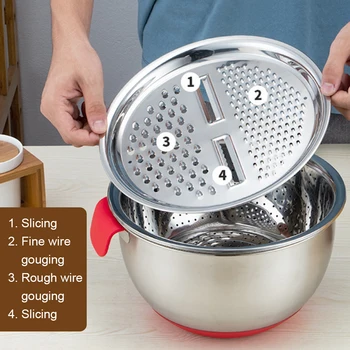 

Mixing Bowl Set Baking Easy Clean With Grater Food Storage Leak Basin Stainless Steel Oil Filter Prepping With Handle Non Slip