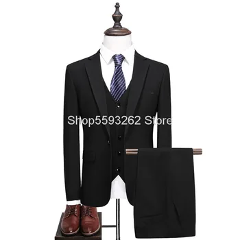 

Men Boutique Business Leisure Suit Three-piece Set Dress Male