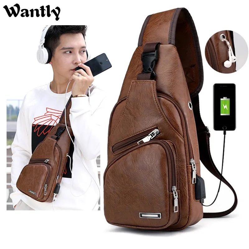 Waist-Bag Sling Chest-Pack Documents Travel Vintage Mens Male PU New