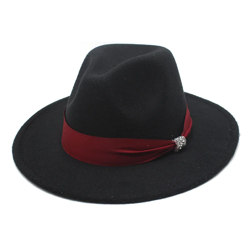 fedoras New Fashion Women Men Wide Brim Felt Jazz Fedora Hats Solid Color Party Trilby Wedding Hat Autumn Winter Hats 56-58-60CM a fedora Fedoras