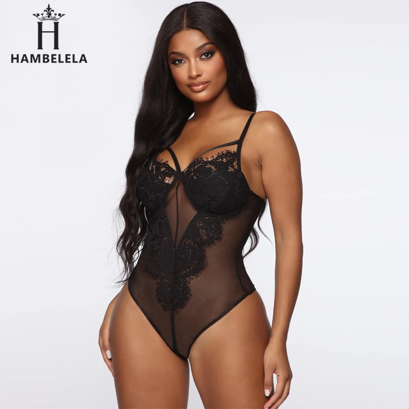 HAMBELELA Sexy Lace Bodysuit Romper Women Spaghetti Strap Transparent Slim Nightclub Jumpsuit Backless Lace Party Overalls (7)