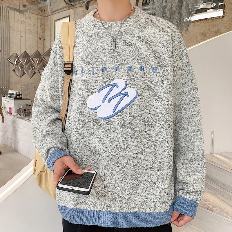 Winter Sweater Men Warm Fashion Embroidery Solid Color Casual Knit Sweater Men Sweter Clothes Loose Long-sleeved Pullover Men Winter Sweater Men Warm Fashion Embroidery Solid Color Casual Knit Sweater Men Sweter Clothes Loose Long-sleeved Pullover Men