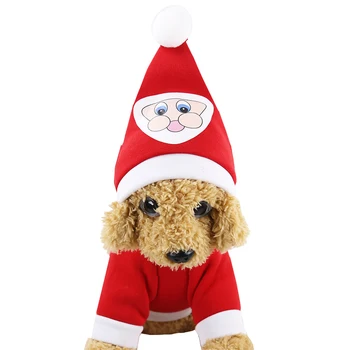 

XS-XXL Lovely Santa Claus Suit for Pet Puppy Kitten Hooded Sweatshirt Pattern Coat Christmas Hat Round Ball Warm Fleece Pullover