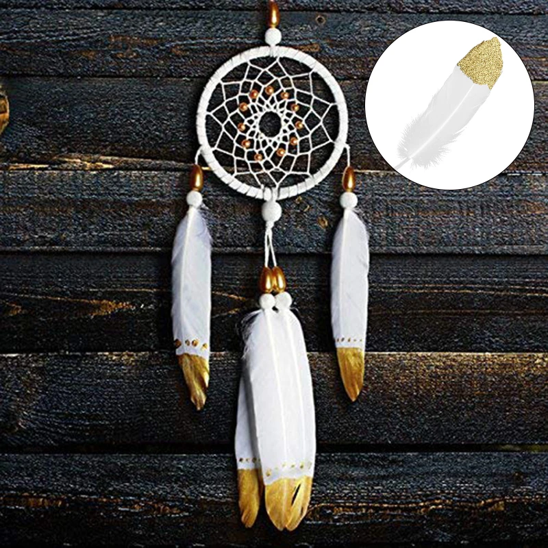 

20 Pcs Home Decorative Feathers For Crafts Goose Gold Dipped Natural White Feathers DIY Dream Catchers Craft Party Decorations