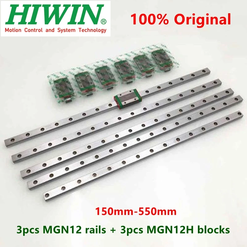 3pcs Hiwin linear rail  MGN12 150 200 250 300 330 350 400 450 500 550 mm MGNR12 guide +3pcs MGN12H block carriage 3D printer CNC