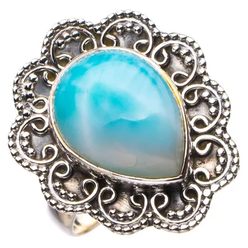 

StarGems Natural Caribbean Larimar Handmade 925 Sterling Silver Ring 8 D4682