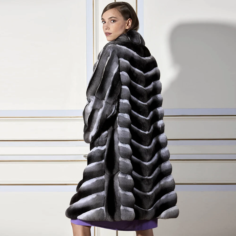 Women's Real Fur Coat Winter 2021 New High Quality Genuine Rex Rabbit Fur Coats Whole Skin Natural Fur Overcoats Lapel Collar