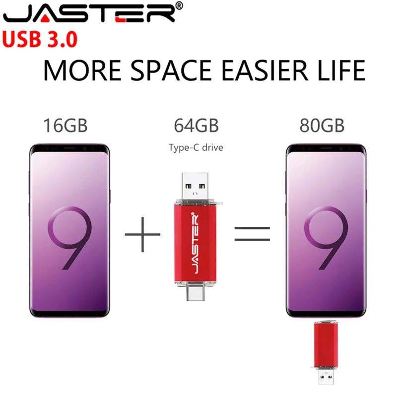 JASTER USB 3,0 type-C 3,1 флеш-накопитель 64 Гб 128 Гб металлический USB флеш-накопитель для телефонов Micro USB Flash type C