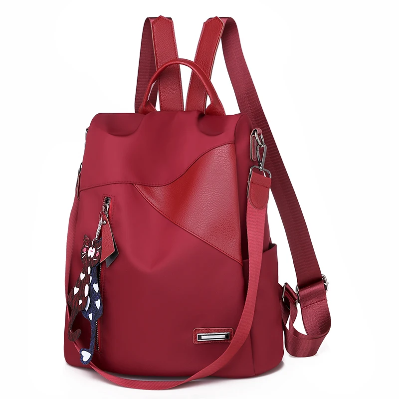 

Vintage Large Women Backpack red Leather Shoulder Bag For Teenage Girls Backpacks Female Multifunction Travel Bags NEW