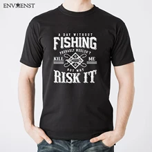 

100% Cotton Mens Funny Fishing Vintage A Day Without Fishing Graphic T Shirt Harajuku Black Funny T-Shirt Men Casual Streetwear