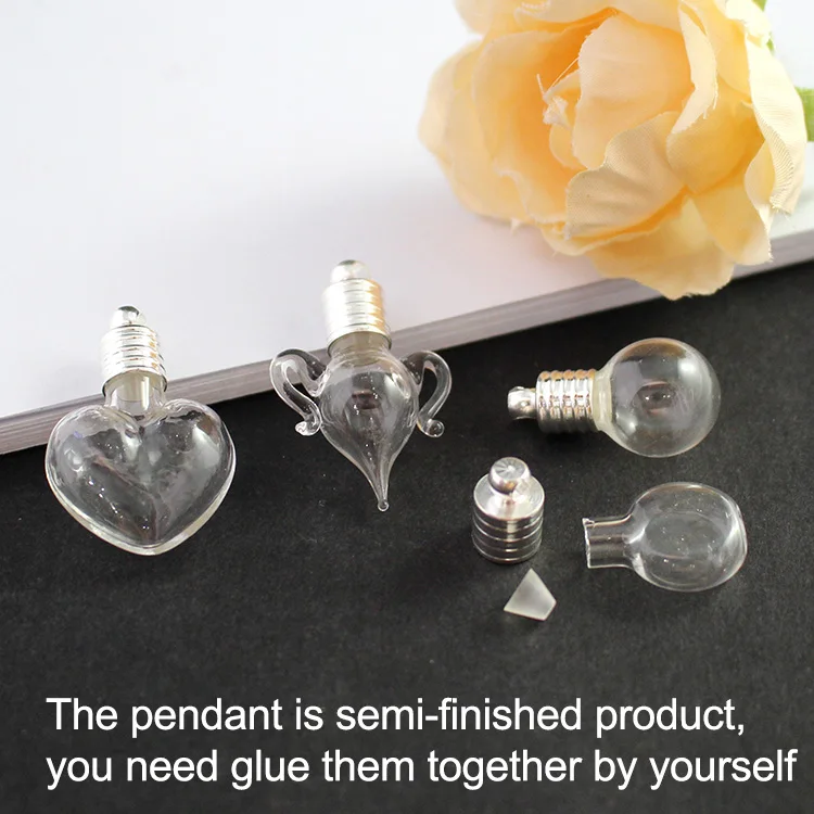50pcs 6mm bottle mouth glass Vial Pendant silver color cap rice art name on rice craft necklace materia glass bottle charms